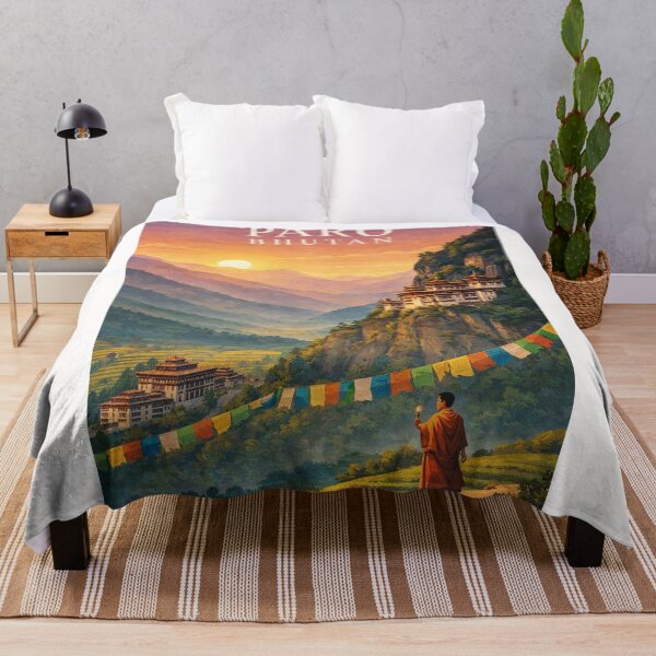 Item preview, Paro Valley with Taktsang Monastery and Himalayan Prayer Flags designed and sold by Places On Earth.