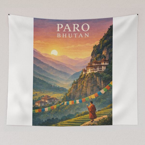 Item preview, Paro Valley with Taktsang Monastery and Himalayan Prayer Flags designed and sold by Places On Earth.