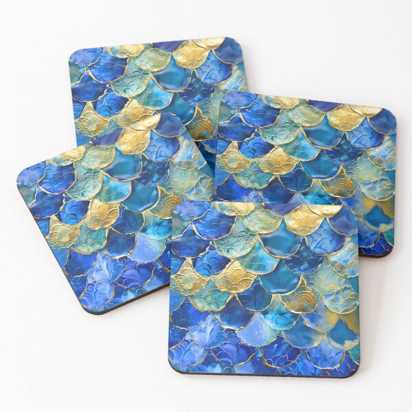 Item preview, Blue Aqua Mermaid Scales Pattern With Golden Accents designed and sold by DEC02.