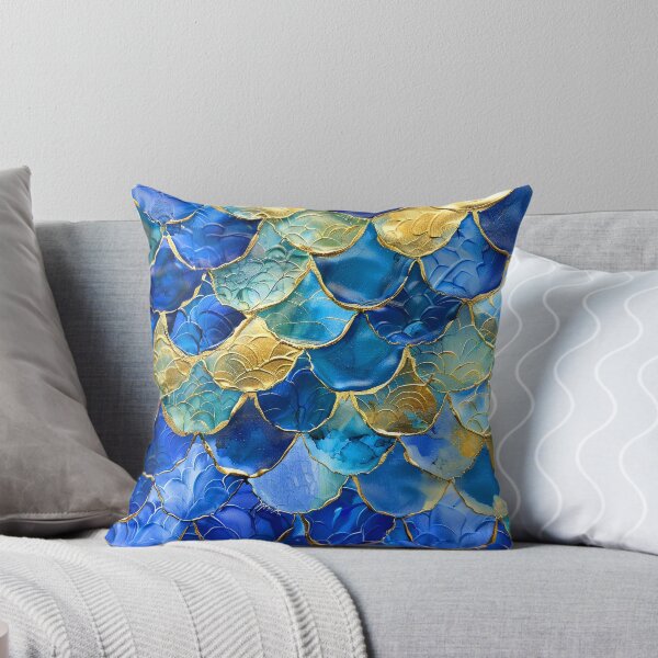 Item preview, Blue Aqua Mermaid Scales Pattern With Golden Accents designed and sold by DEC02.