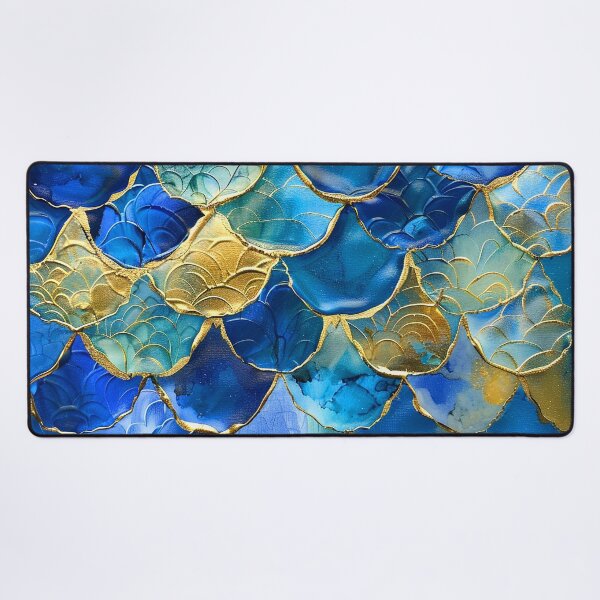Item preview, Blue Aqua Mermaid Scales Pattern With Golden Accents designed and sold by DEC02.