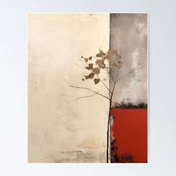 Item preview, Japandi abstract minimalist nature with red accent designed and sold by filigreedigital.