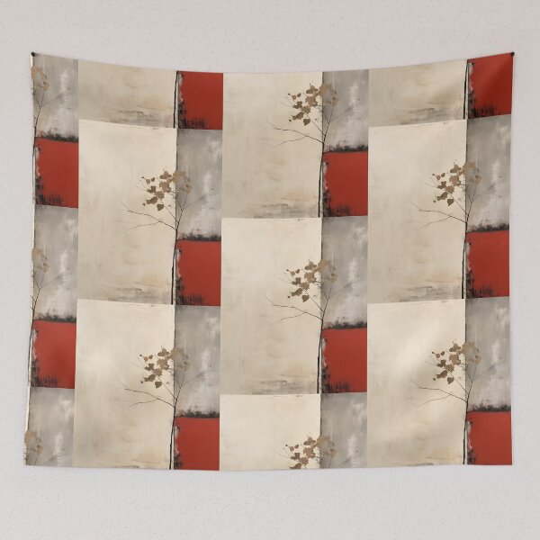 Aperçu de l'œuvre nature minimaliste abstraite de style Japandi avec accents rouges créée et vendue par filigreedigital.