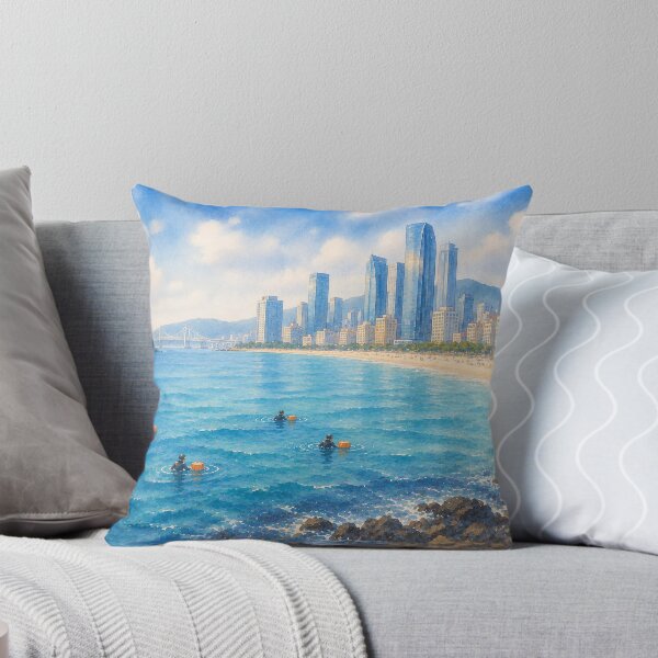 Item preview, Korea Busan Haeundae Beach Haenyeo Watercolor - City Skyline Ocean Art Print designed and sold by KOREA-HAENAM.