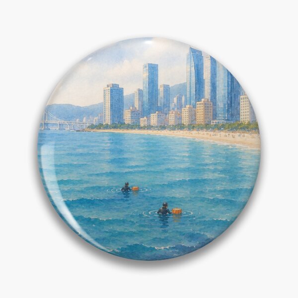Item preview, Korea Busan Haeundae Beach Haenyeo Watercolor - City Skyline Ocean Art Print designed and sold by KOREA-HAENAM.