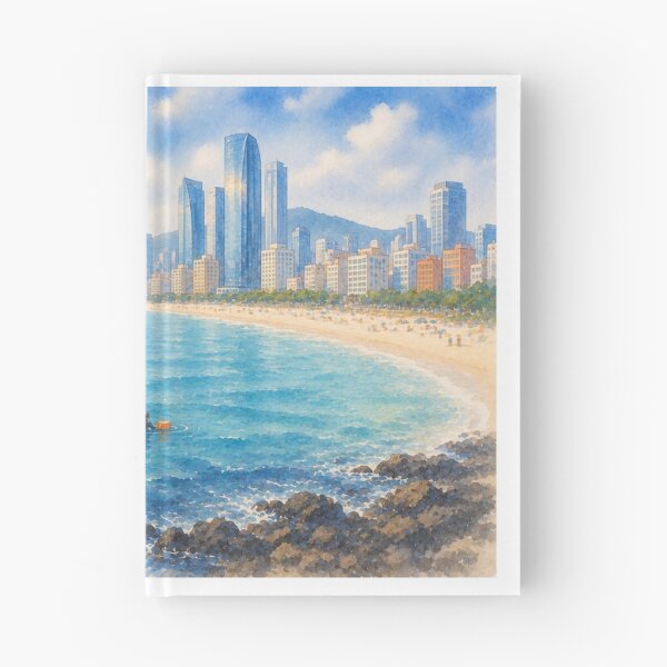Item preview, Korea Busan Haeundae Beach Haenyeo Watercolor - City Skyline Ocean Art Print designed and sold by KOREA-HAENAM.