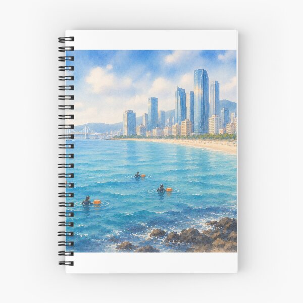 Item preview, Korea Busan Haeundae Beach Haenyeo Watercolor - City Skyline Ocean Art Print designed and sold by KOREA-HAENAM.