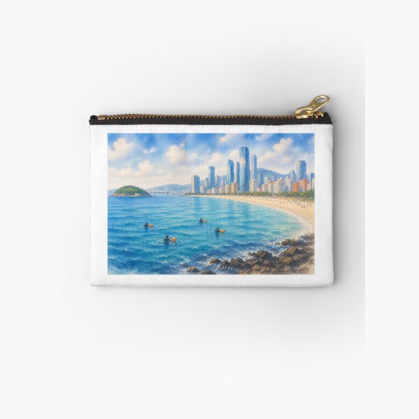 Item preview, Korea Busan Haeundae Beach Haenyeo Watercolor - City Skyline Ocean Art Print designed and sold by KOREA-HAENAM.