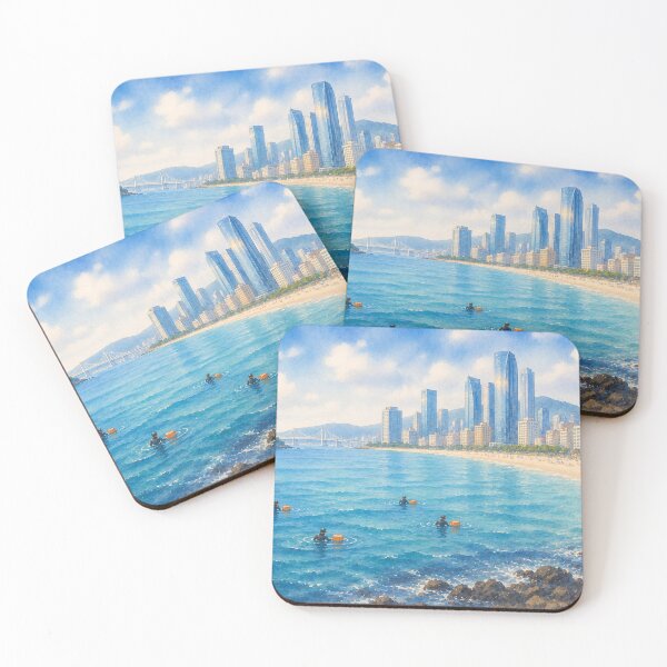 Item preview, Korea Busan Haeundae Beach Haenyeo Watercolor - City Skyline Ocean Art Print designed and sold by KOREA-HAENAM.