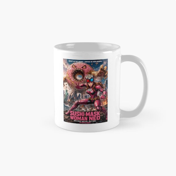 Item preview, SUSHI MASK WOMAN NEO vs Donut Kaiju | Epic Superhero Battle in New York designed and sold by Japan Cyberpunk Universe & Surreal Characters.