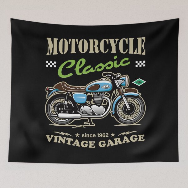 Item preview, Candy Color Vintage Motorcycle - Retro Classic Bike Illustration_BLUE_BK designed and sold by AckeeWolf.