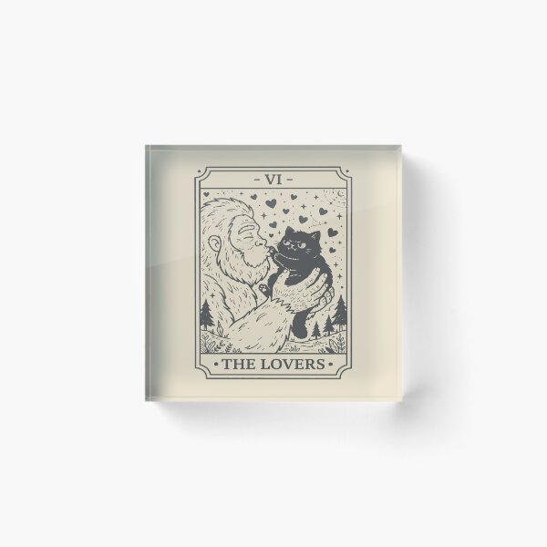 Item preview, The Lovers Tarot Card - Cute Bigfoot and Black Cat. #2 designed and sold by EunsooLee.