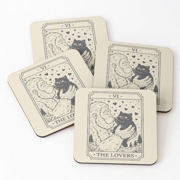 Item preview, The Lovers Tarot Card - Cute Bigfoot and Black Cat. #2 designed and sold by EunsooLee.