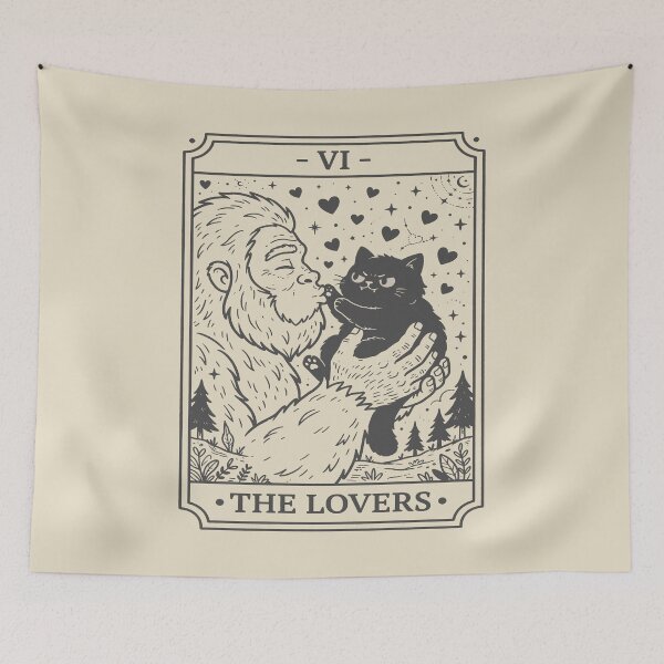Item preview, The Lovers Tarot Card - Cute Bigfoot and Black Cat. #2 designed and sold by EunsooLee.