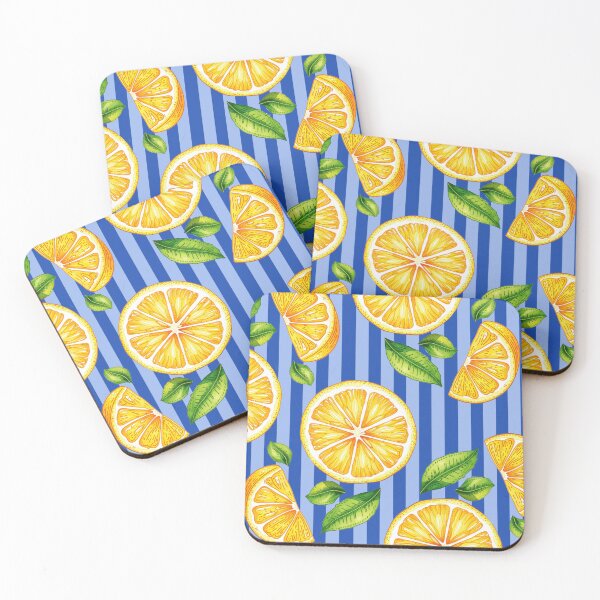 Item preview, pattern of lemons and blue stripes designed and sold by 21ayh.