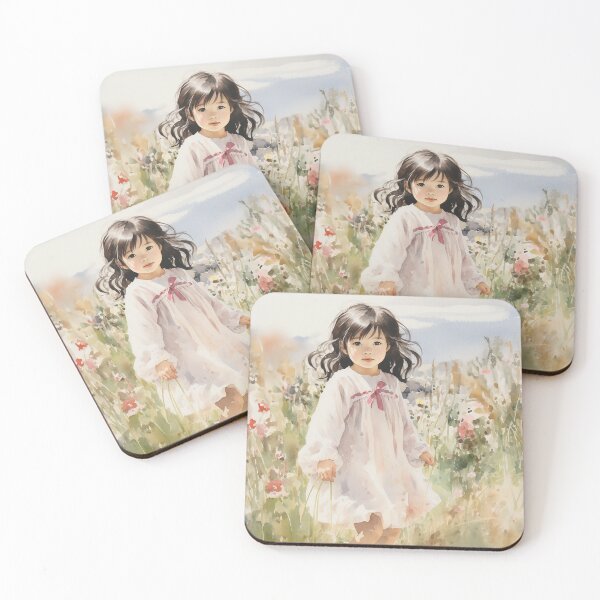Item preview, Meadow Moments - An Asian Girl In A White Dress In A Meadow - Children Art - Asian Art - Watercolor Art designed and sold by CastleBySea.