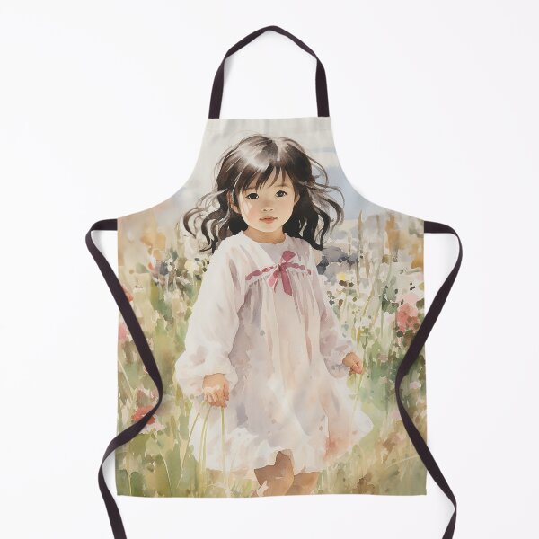 Item preview, Meadow Moments - An Asian Girl In A White Dress In A Meadow - Children Art - Asian Art - Watercolor Art designed and sold by CastleBySea.