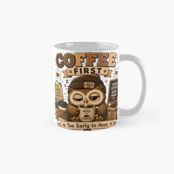 Item preview, Cute Coffee Owl Kawaii T-Shirt | Coffee First Sleepy Owl Cozy Cafe Animal Gift designed and sold by Snackwear Apparel.