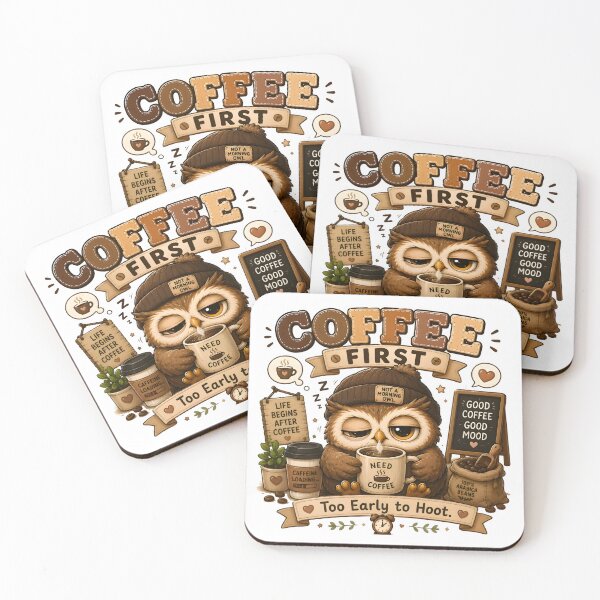 Item preview, Cute Coffee Owl Kawaii T-Shirt | Coffee First Sleepy Owl Cozy Cafe Animal Gift designed and sold by Snackwear Apparel.