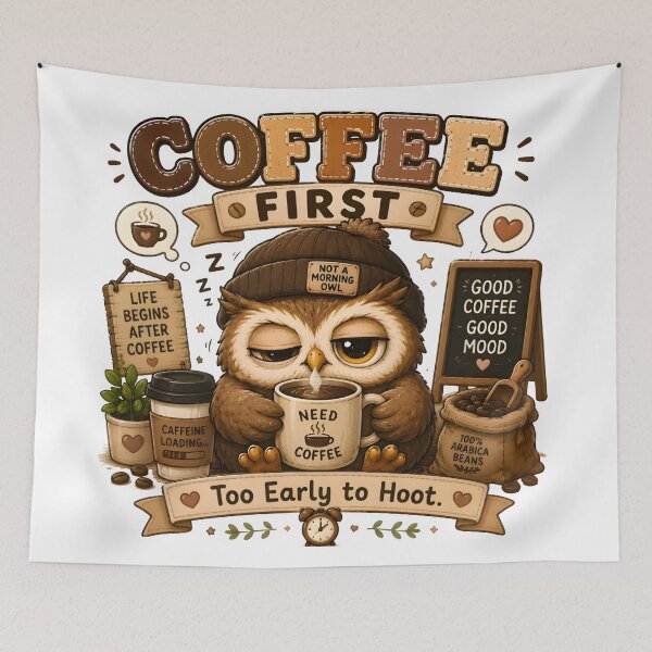 Item preview, Cute Coffee Owl Kawaii T-Shirt | Coffee First Sleepy Owl Cozy Cafe Animal Gift designed and sold by Snackwear Apparel.