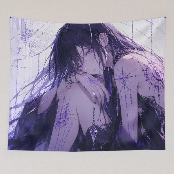 Item preview, Cyberpunk Gothic Anime Girl Purple Tattoo Cybernetic Back Art Poster designed and sold by Japan-kanji-ya.