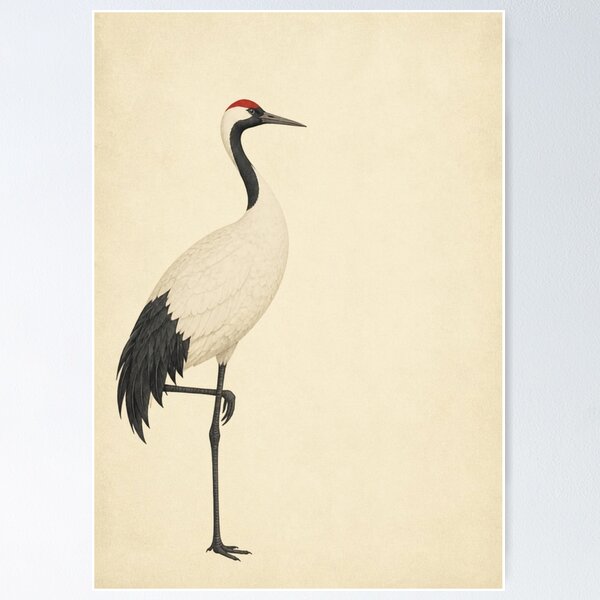Item preview, Japandi Crane - Minimalist Japanese Bird Zen Art designed and sold by OriginEssenceUS.