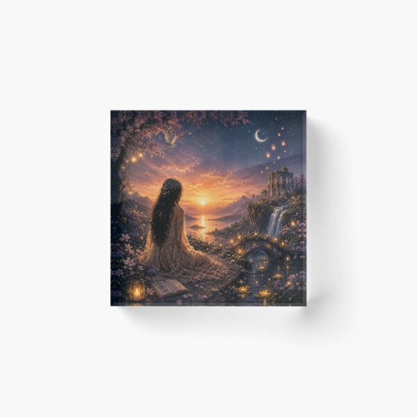 Item preview, Enchanted Moonlit Garden at Sunset | Fantasy Wall Art designed and sold by ttrimm.