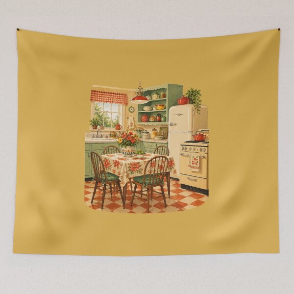 Item preview, Mid-Century Cottage Kitchen Design – Retro 1950s Warm Illustration designed and sold by MagicMakerPh.