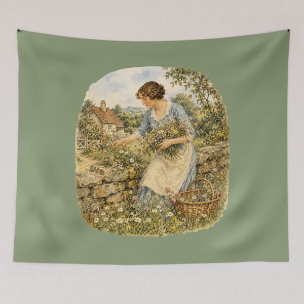 Item preview, Vintage 1930s Cottage Life Calendar Design – Wildflower Gathering Art designed and sold by MagicMakerPh.