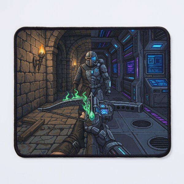 Item preview, Medieval vs Sci-Fi | Seamless Worlds | Faux Retro FPS Screenshot | Pixel Art designed and sold by GRAIL-PIXXAILL.