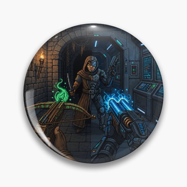 Item preview, Medieval vs Sci-Fi | Parallel Worlds | Faux Retro FPS Screenshot | Pixel Art designed and sold by GRAIL-PIXXAILL.