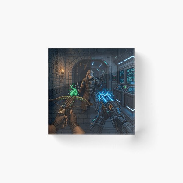 Item preview, Medieval vs Sci-Fi | Parallel Worlds | Faux Retro FPS Screenshot | Pixel Art designed and sold by GRAIL-PIXXAILL.