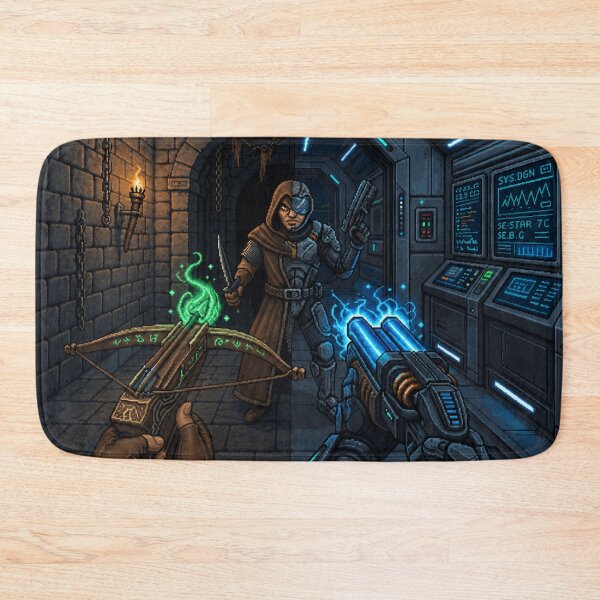 Item preview, Medieval vs Sci-Fi | Parallel Worlds | Faux Retro FPS Screenshot | Pixel Art designed and sold by GRAIL-PIXXAILL.