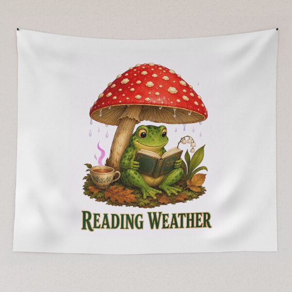 Item preview, Reading Weather, Cozy Frog Reading Under a Mushroom designed and sold by RoPrincess.