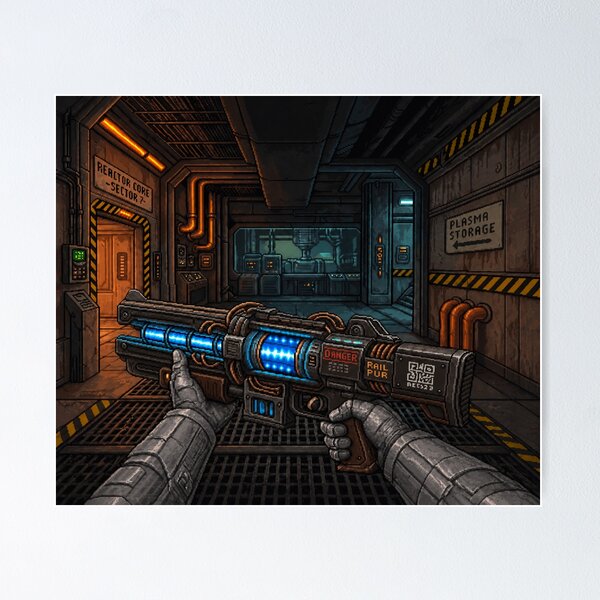 Item preview, You Picked Up the Plasma Gun! | Faux Retro FPS Screenshot | Pixel Art designed and sold by GRAIL-PIXXAILL.