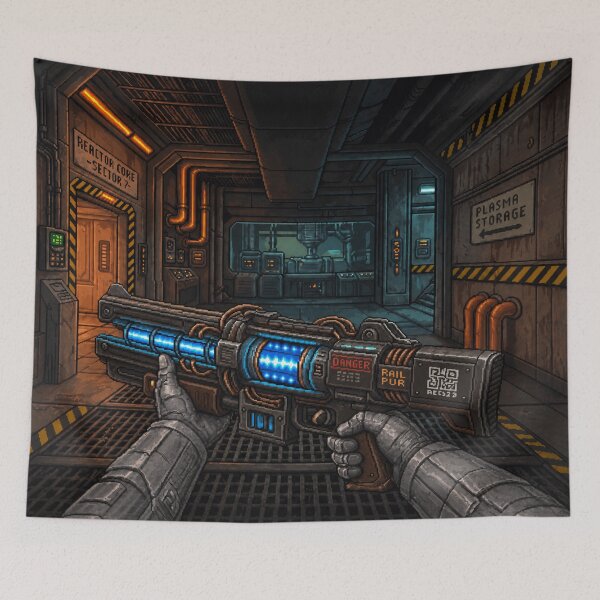 Item preview, You Picked Up the Plasma Gun! | Faux Retro FPS Screenshot | Pixel Art designed and sold by GRAIL-PIXXAILL.