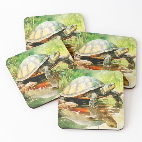Item preview, Reflections Of Stillness - A Turtle By Pond Water - Watercolor Art - Reptile Art designed and sold by CastleBySea.