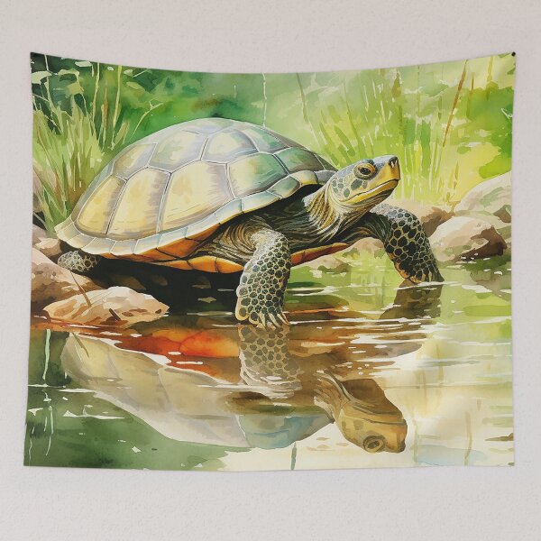 Item preview, Reflections Of Stillness - A Turtle By Pond Water - Watercolor Art - Reptile Art designed and sold by CastleBySea.