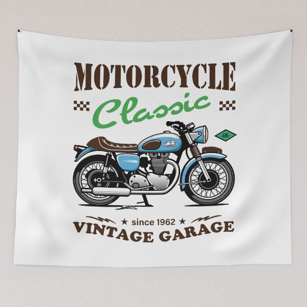 Item preview, Candy Color Vintage Motorcycle - Retro Classic Bike Illustration_BLUE_WH designed and sold by AckeeWolf.