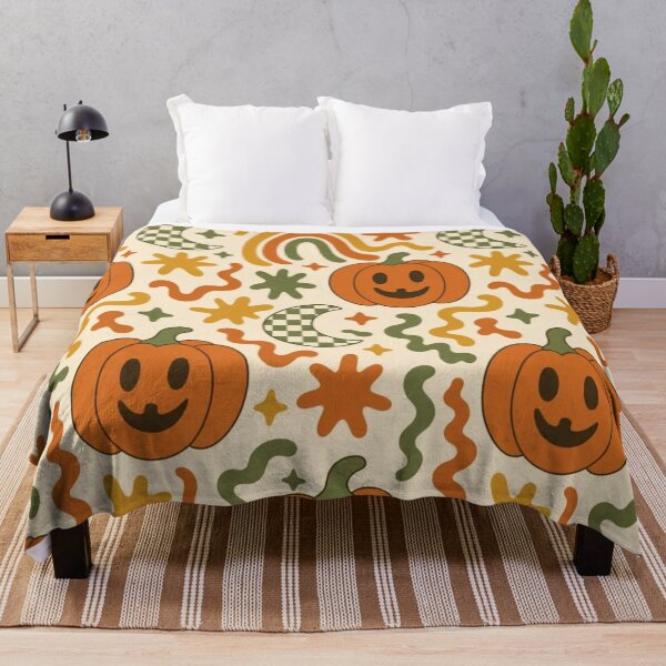 Item preview, Retro Seventies Groovy Halloween Pumpkins and Rainbows in Burnt Orange designed and sold by StickyGuys.