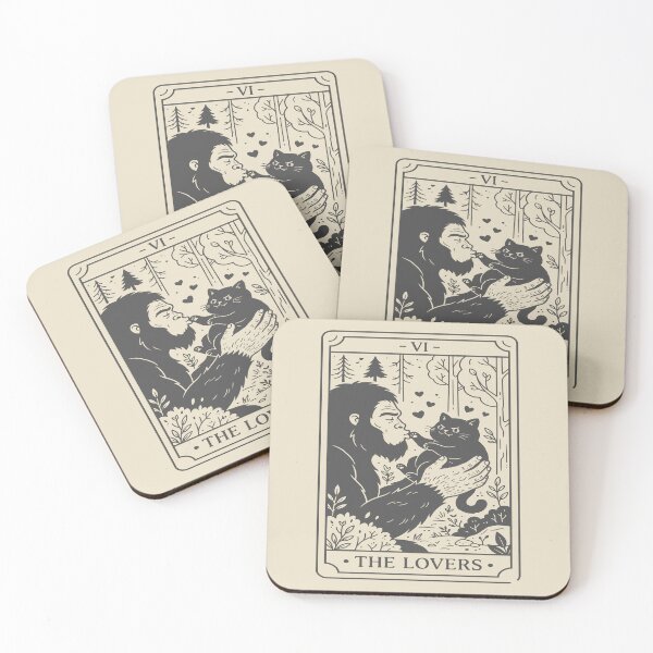Item preview, The Lovers Tarot Card - Cute Bigfoot and Black Cat. #3 designed and sold by EunsooLee.