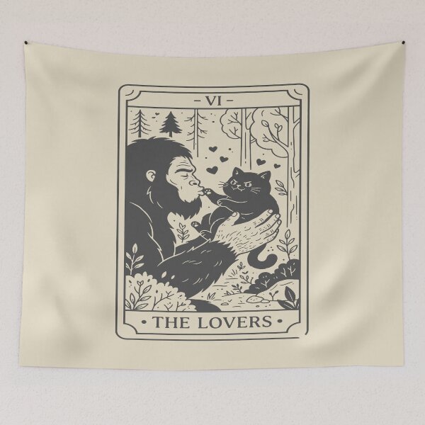 Item preview, The Lovers Tarot Card - Cute Bigfoot and Black Cat. #3 designed and sold by EunsooLee.