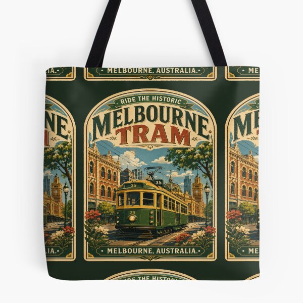 Item preview, Ride the Historic Melbourne Tram – Vintage Melbourne Australia Travel Poster | Retro W-Class Tram designed and sold by Globalcitytees.