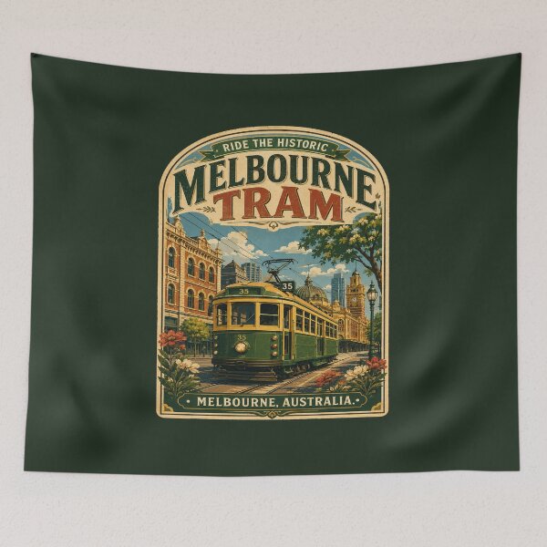 Item preview, Ride the Historic Melbourne Tram – Vintage Melbourne Australia Travel Poster | Retro W-Class Tram designed and sold by Globalcitytees.