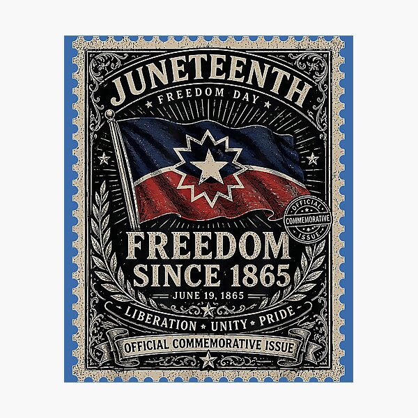 Item preview, Distressed American Juneteenth Flag Colors Freedom Day Stamp designed and sold by melodycook.