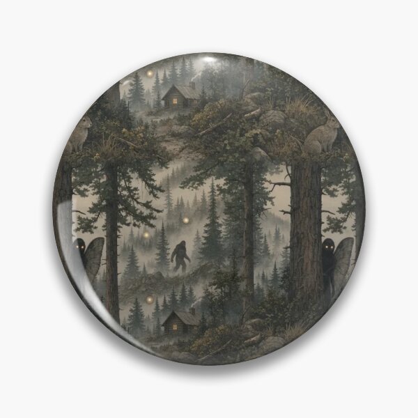 Item preview, Cryptid Forest with Mothman Bigfoot and Jackalope in Misty Pine Green designed and sold by StickyGuys.