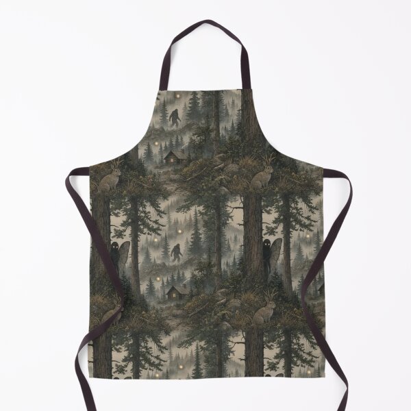 Item preview, Cryptid Forest with Mothman Bigfoot and Jackalope in Misty Pine Green designed and sold by StickyGuys.