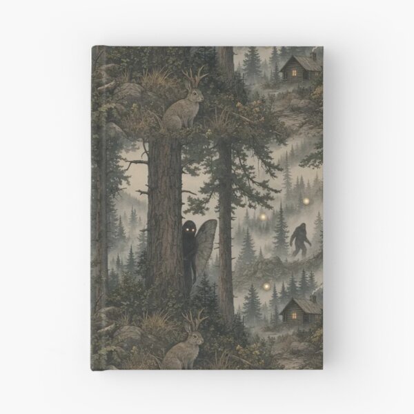 Item preview, Cryptid Forest with Mothman Bigfoot and Jackalope in Misty Pine Green designed and sold by StickyGuys.