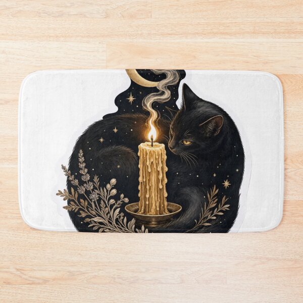 Item preview, Black Cat Curled Around a Melting Candle and Crescent Moon designed and sold by StickyGuys.