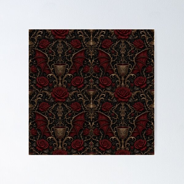 Item preview, Victorian Vampire Damask with Blood Roses Bats and Ornate Scrollwork designed and sold by StickyGuys.